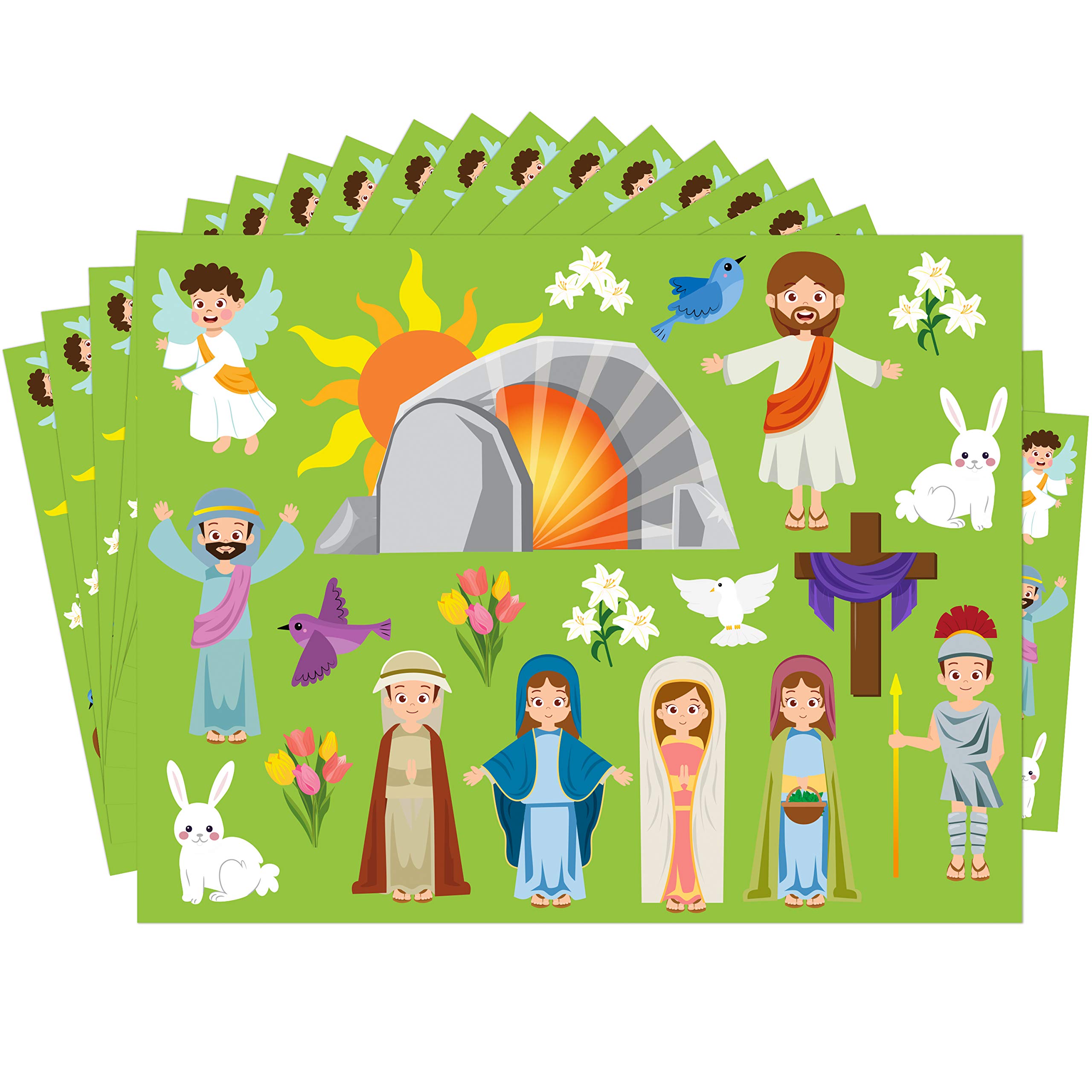 WATINC 40-Piece Easter Resurrection Scene Sticker Set - DIY Religious Stickers for Easter Party Decorations, Sunday School Activities & Bible Study Crafts - Perfect for Classroom Projects, Easter Egg Hunts & Christian Gift Giving