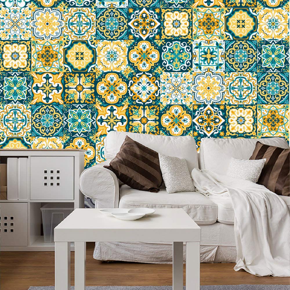 EELa Retro Baroque Tile Stickers - DIY 3D Wall & Floor Decals - Waterproof Non-Slip Vinyl Stickers (100cm x 20cm) for Kitchen Backsplash, Bathroom Decor & Home Renovation
