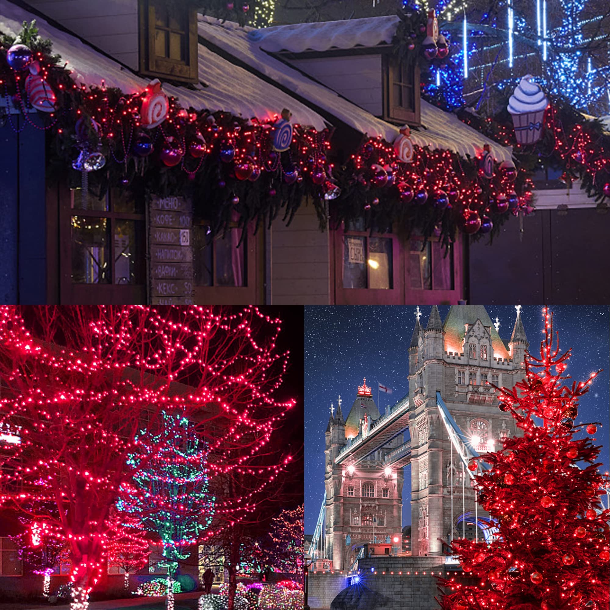 Twinkle Star 66 FT 200 LED Red Christmas Lights Indoor Outdoor Waterproof - Expandable Plug-in String Lights with 8 Modes - Perfect for Christmas Tree, House, Garden, Yard, Porch, Party & Holiday Decorations
