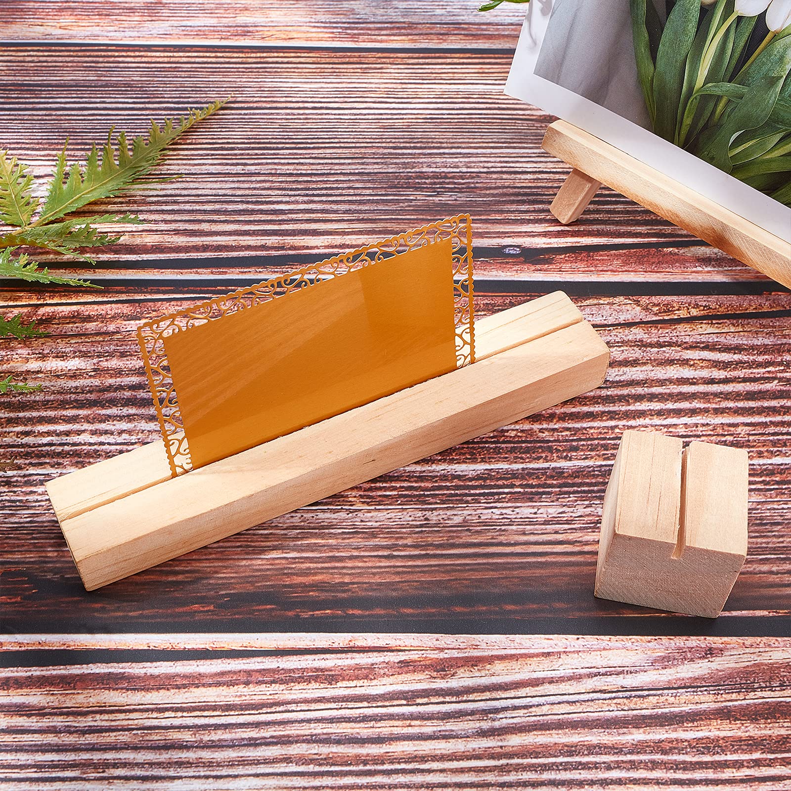 GORGECRAFT 10PCS Wooden Table Number Stands - Elegant Place Card Holders for Weddings, Parties & Events (5.9”x1”x0.6”) - Perfect for Table Setting, Name Card Display & Retail Shop Decoration