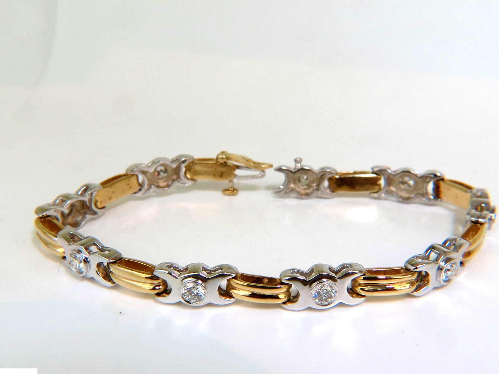 2.00 Carat Diamond Bezel Link Bracelet - G/VS2 Quality - 14K Two-Tone Gold (White & Yellow) - Perfect for Weddings, Anniversaries & Special Occasions