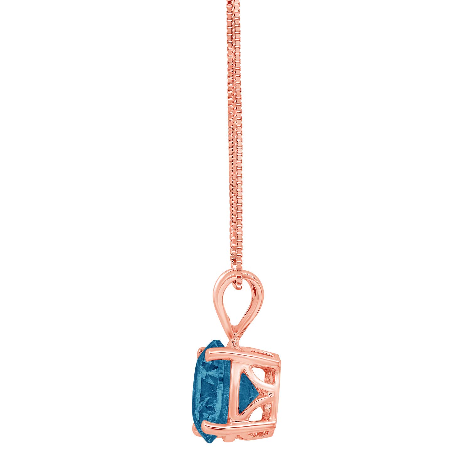 1.50 ct Natural London Blue Topaz Solitaire Pendant Necklace - 14K Rose Gold Chain (18