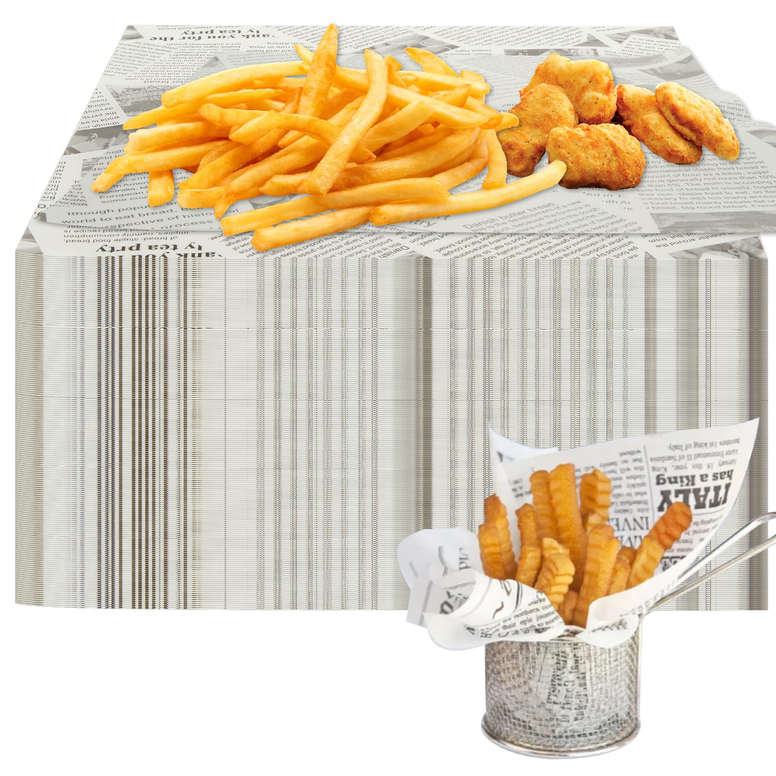 SHUESS 500-Pack 12x12 Inch Newsprint Wax Paper Sheets - Grease Resistant Food Wrapping Paper for Baking, Sandwich Wrapping & Tray Liners | Perfect for Kitchen, Hamburgers, Pastries & Party Food Display