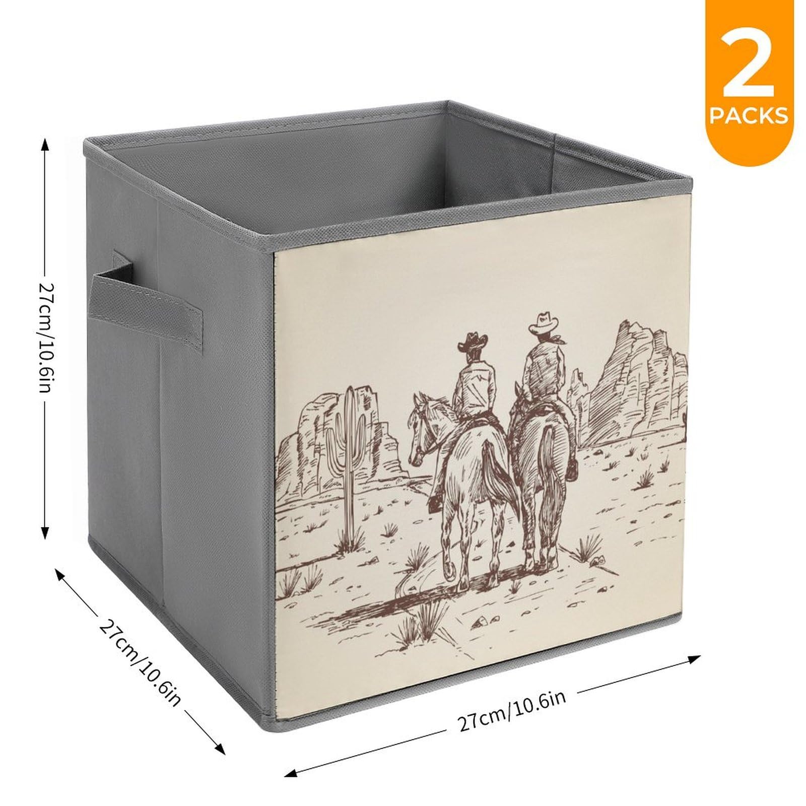 Western Desert Cowboy Riding Horses Fabric Storage Bins - Collapsible Storage Cubes with Double Handles for Clothes Organization (2-Pack) | Perfect for Bedroom, Closet & Nursery Storage Solutions
