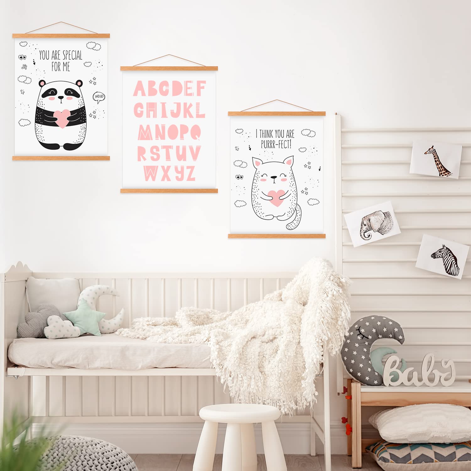 Benjia A3 Magnetic Wooden Poster Frame - Light Teak Hanging Kit for Canvas Artwork & Prints (30cm/11.8