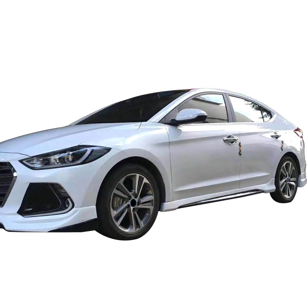 IKON MOTORSPORTS L Style Side Skirt Extensions for 2017-2020 Hyundai Elantra - Unpainted Black PP Material 2PC Pair - Enhances Sporty Look & Protects Vehicle Body from Road Debris