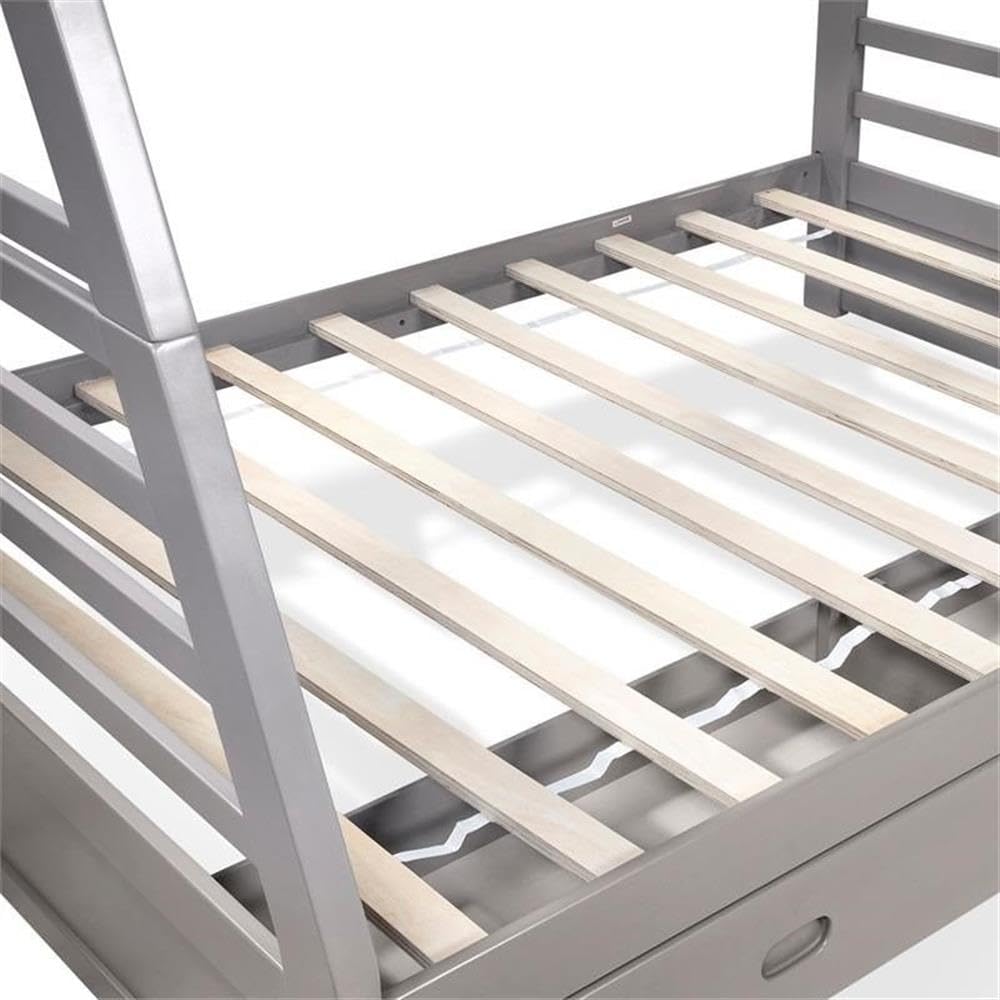 BOWERY HILL Twin Over Full Wood Bunk Bed with 2 Storage Drawers in Gray - Space-Saving Kids Bedroom Furniture for Small Rooms & Shared Spaces