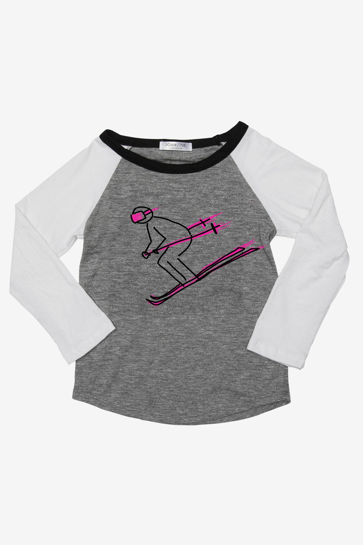 Joah Love Princeton Ski Girls T-Shirt - Pink Cotton Casual Tee for Winter Sports & School Activities