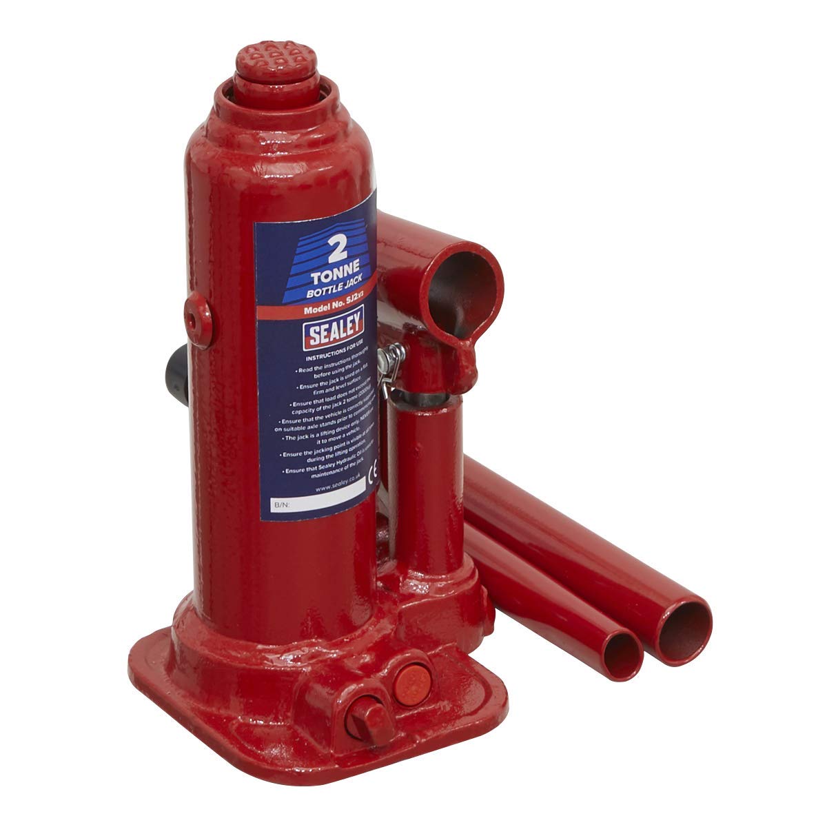 Sealey SJ2 2 Ton Bottle Jack - Heavy Duty Hydraulic Car Jack for Lifting Trucks, SUVs, and Vehicles - Perfect for Garage, Auto Repair, and Emergency Roadside Use