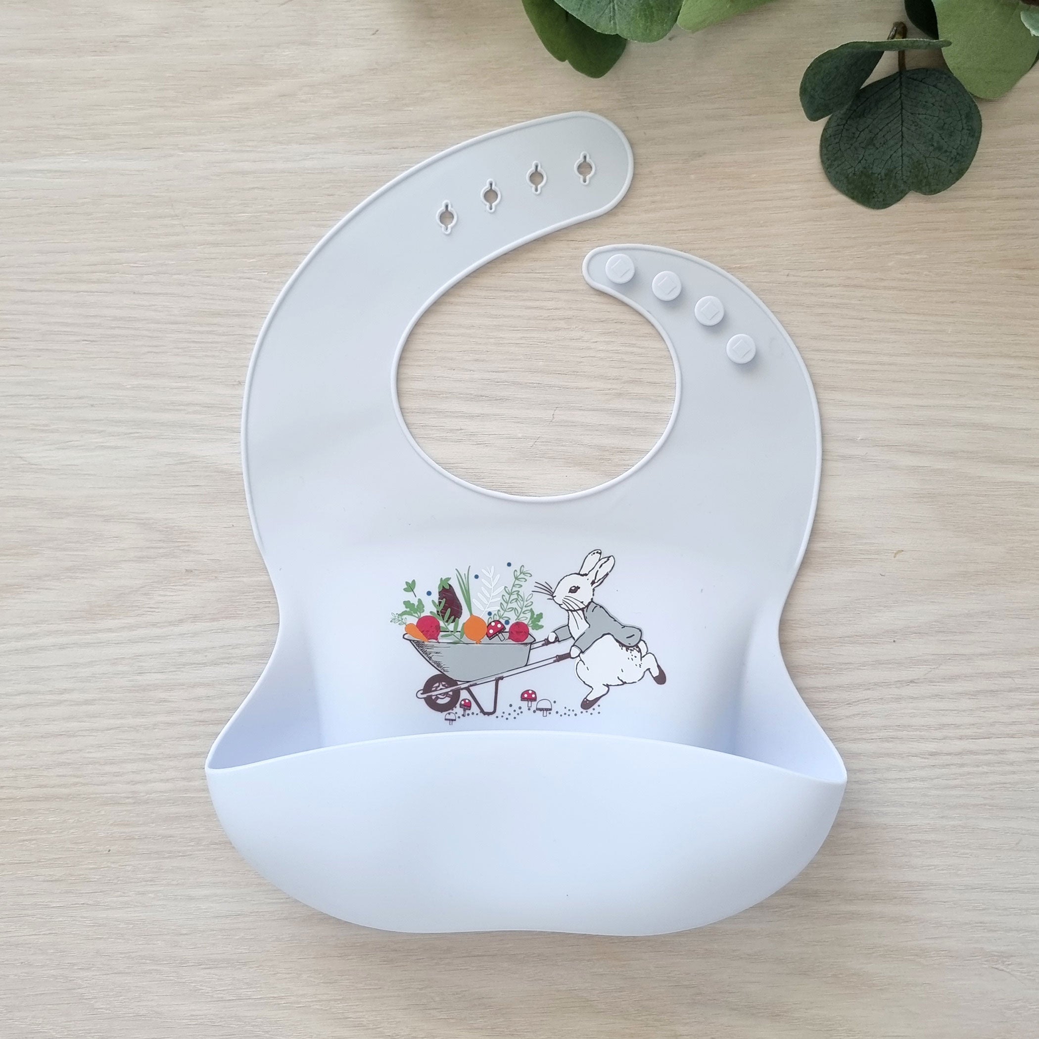 Peter Rabbit Silicone Baby Bib - Soft, Waterproof & Easy Clean Feeding Bib for Infants & Toddlers - Perfect for Mealtime, Snacks & Messy Play (Blue)
