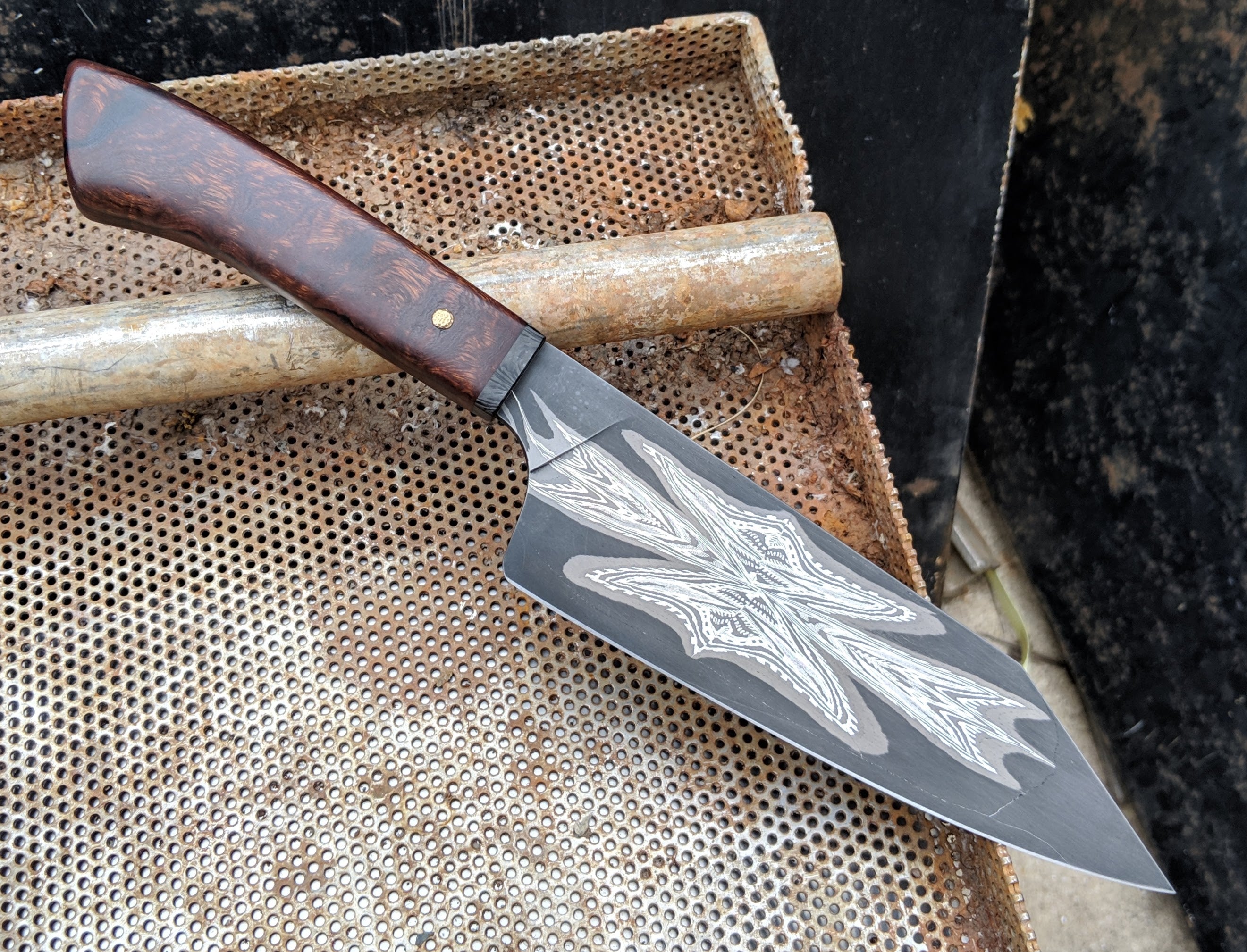 Neil Gillert 165mm Pattern Welded Mini Kiritsuke Knife - Handcrafted Japanese Chef Knife for Precision Slicing, Dicing & Garnishing - Perfect for Sushi, Vegetables & Meat Preparation
