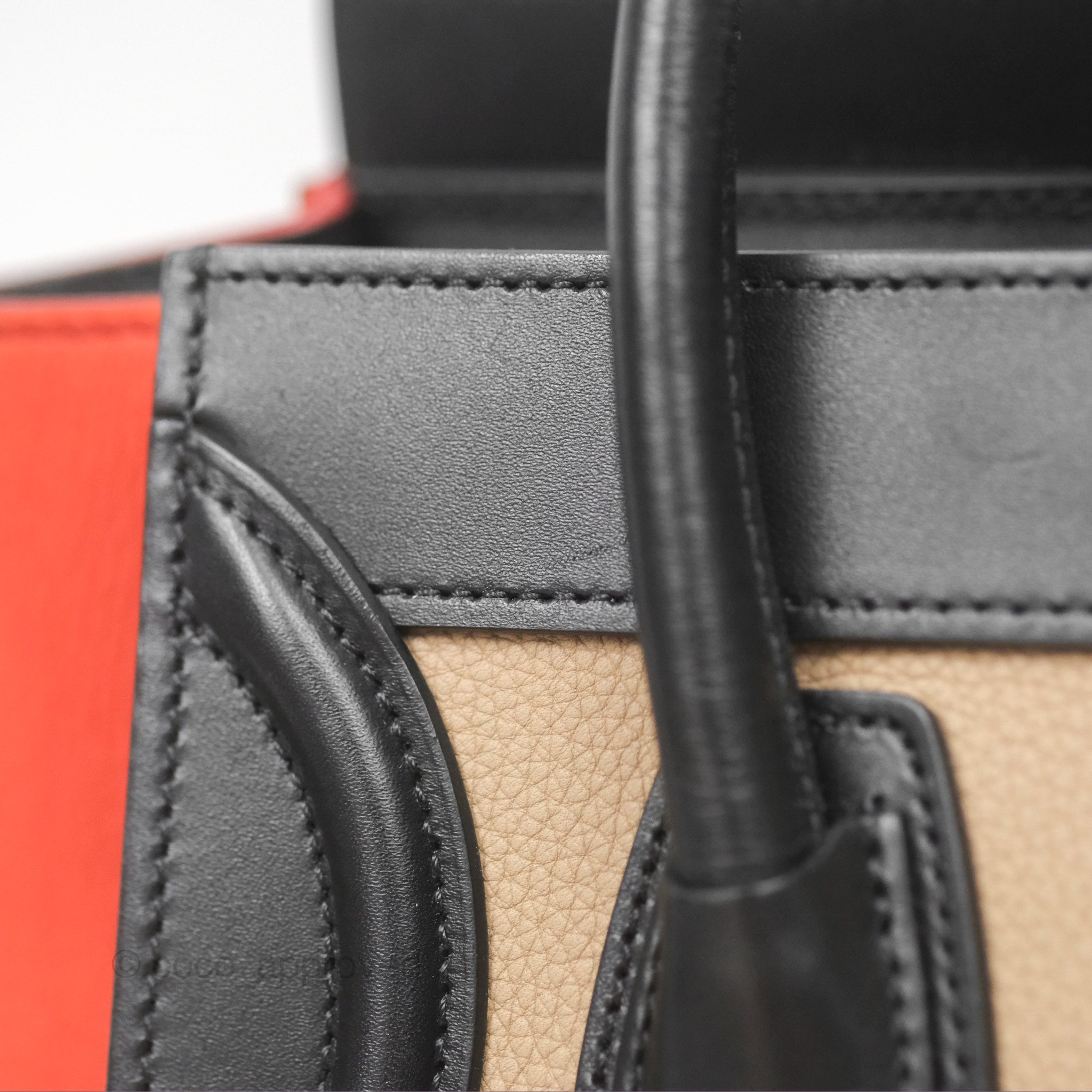 Celine Nano Luggage Bag in Grained Calfskin Leather with Gold Hardware - Orange, Black & Beige Colors | Perfect for Work, Travel & Everyday Use