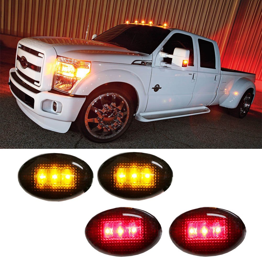 Ford F350 F Series 4-Piece LED Fender & Bed Side Marker Lights - Smoked Lens (Amber/Red) - Upgrade Your Truck Lighting for Night Driving & Off-Road Adventures