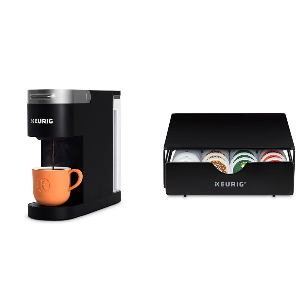 Keurig K-Slim Single Serve K-Cup Pod Coffee Maker - Compact Black Coffee Machine with Multistream Technology & 24-Pod Storage Drawer - Perfect for Home, Office, and Small Spaces