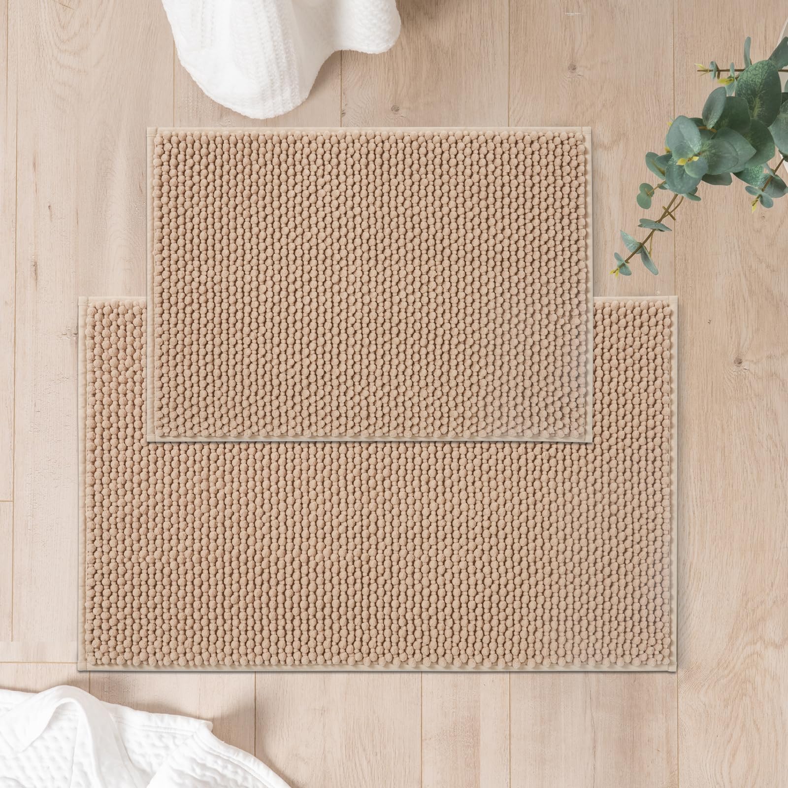 FRESHMINT Chenille Bathroom Rugs Set - 2 Piece Non-Slip Absorbent Bath Mats (17