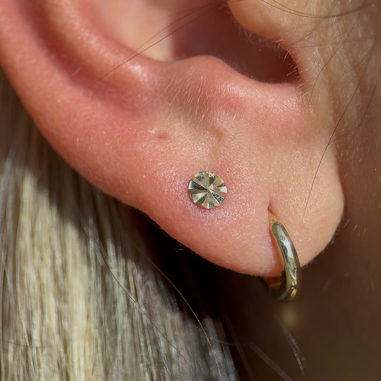 14K Yellow Gold Diamond Cut Flat Back Stud Earrings for Women - Perfect for Everyday Wear, Parties & Special Occasions