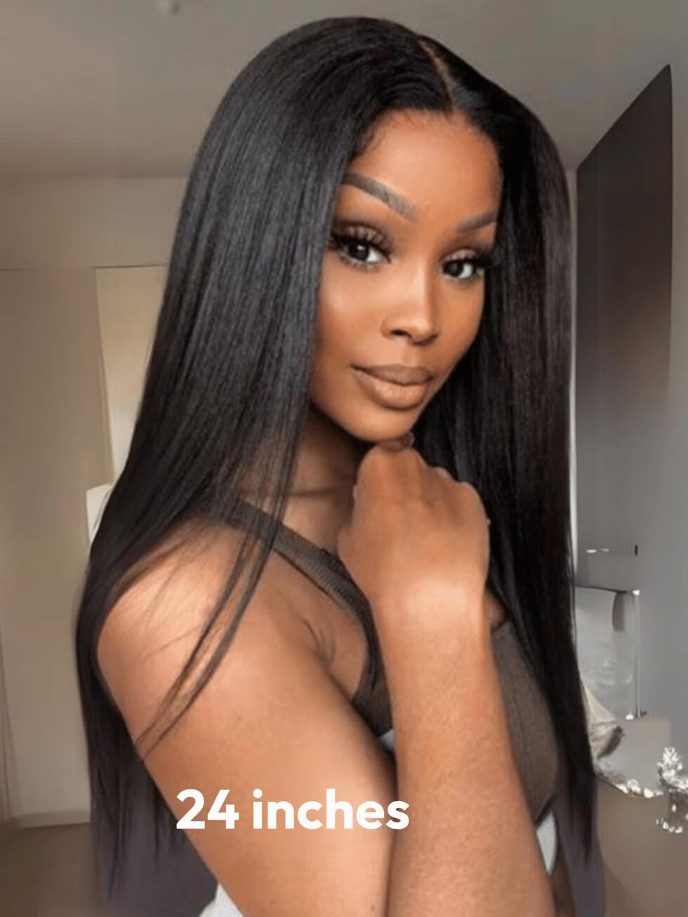 UNICE Pre Everything Glueless Frontal Wig with Ear Tab Tape - Yaki Straight 13x4 Lace Front Human Hair Wig | Pre-Bleached Knots, Pre-Cut, Pre-Plucked Hairline, 150% Density, 22 Inch | Perfect for Daily Wear, Cosplay, and Special Occasions