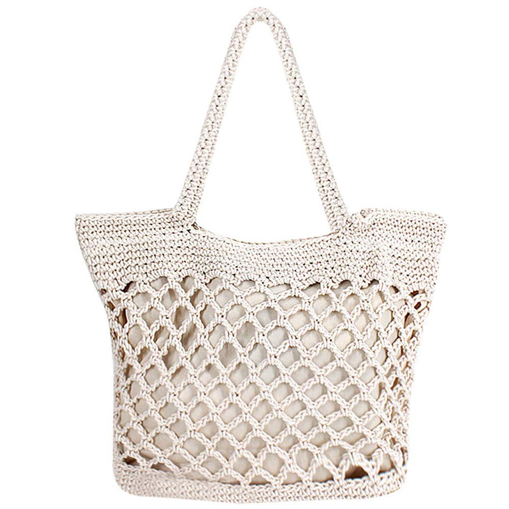 ZLM BAG Handmade Cotton Crochet Beach Tote - Bohemian Style Top Handle Purse for Women | Perfect for Summer Travel, Picnics & Boho Fashion Accessories