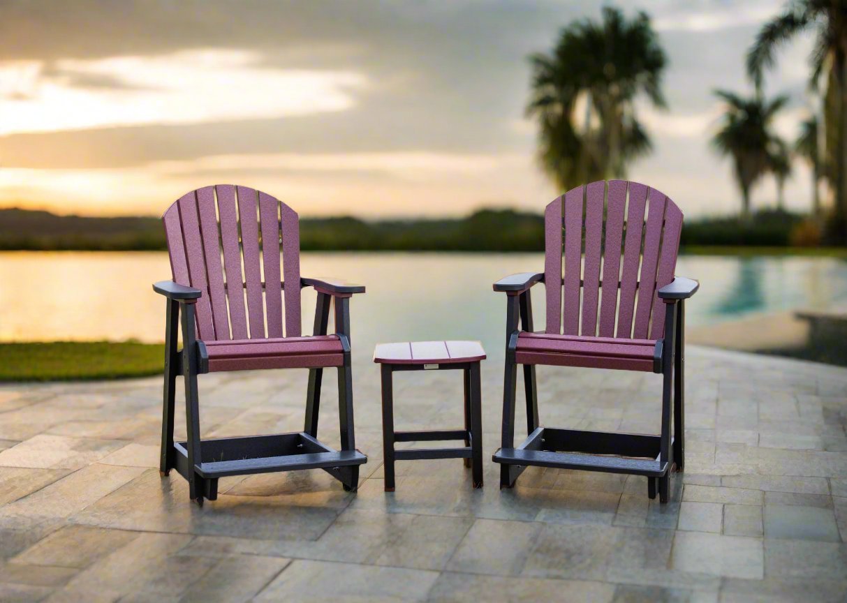 Fanback Counter Arm Chairs & Oval Side Table Set with 2 Fringe Pillows | Garnet & Black Collection | Perfect for Dining Room, Kitchen Island, or Breakfast Nook Decor