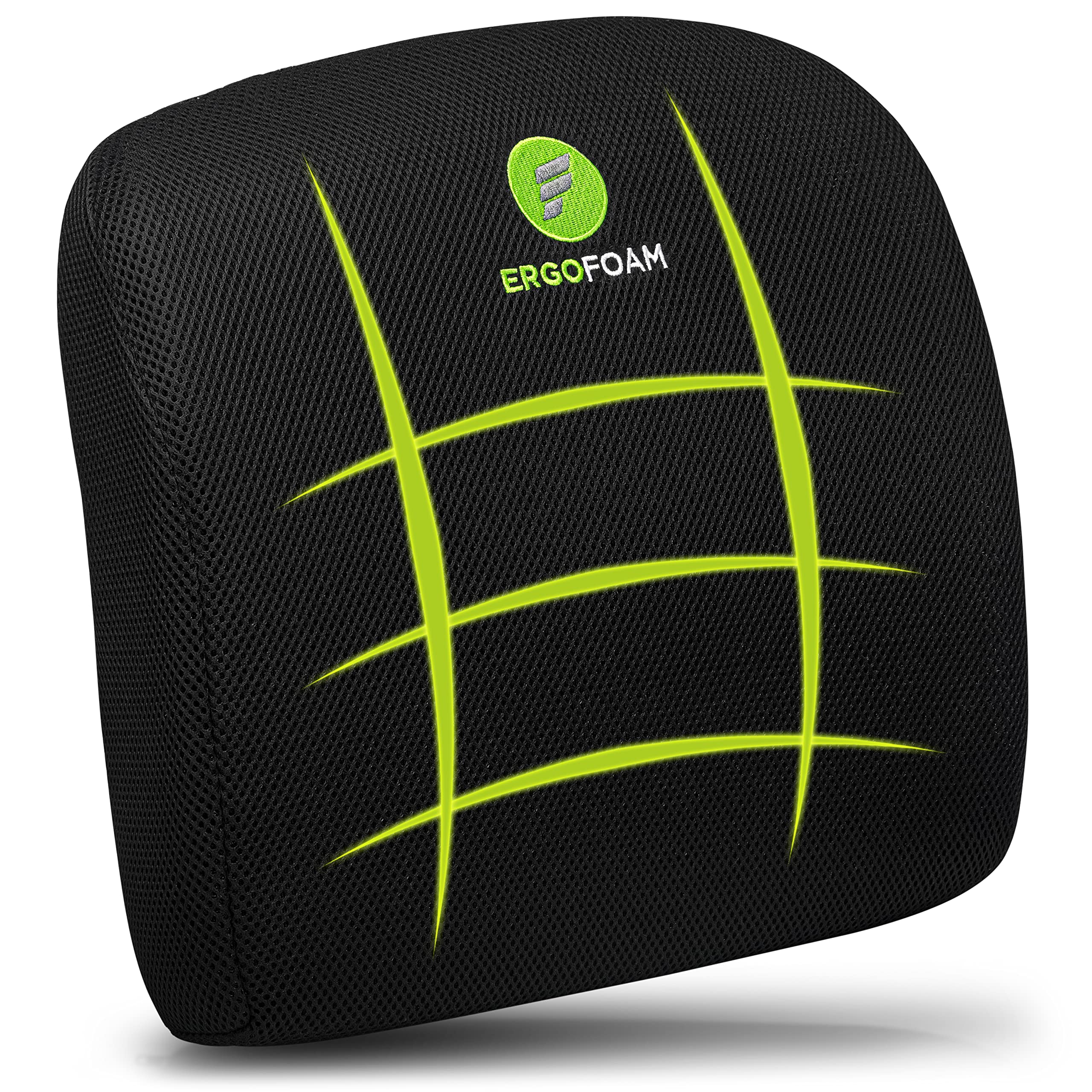 ErgoFoam Lumbar Support Pillow for Office Chairs - Premium Breathable Mesh Back Cushion for Back Pain Relief - Most Comfortable Orthopedic Seat Cushion for Home & Office Use - Perfect for Long Work Hours, Gaming, and Driving