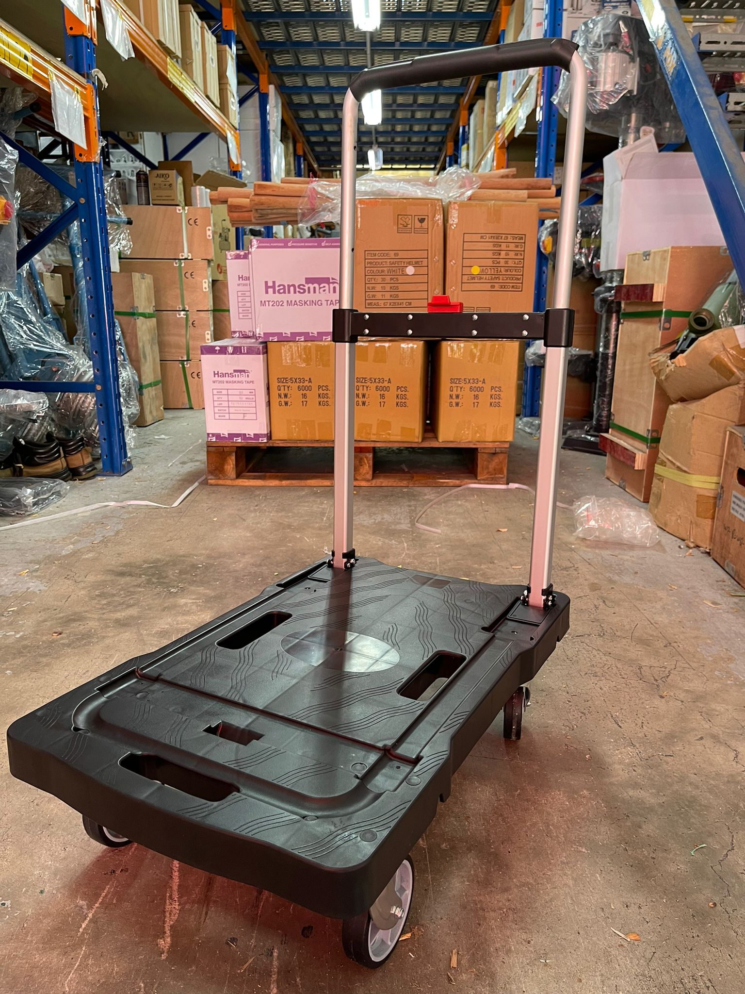 Aiko 150kg Heavy Duty PVC Silent Foldable Trolley Cart - Black (Model TRL DL150 SF) | Perfect for Warehouse, Home, Office & Industrial Use