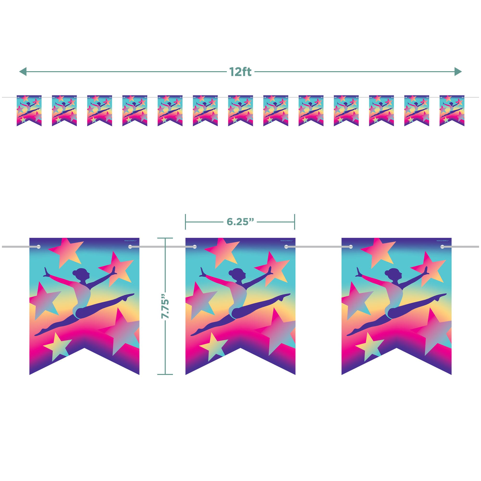 Gymnastics Party Decorations Pack - Pink, Purple & Teal Crepe Streamers with Gymnast Star Cutouts | Perfect for Birthday, Team Celebrations & Gymnastics Themed Events