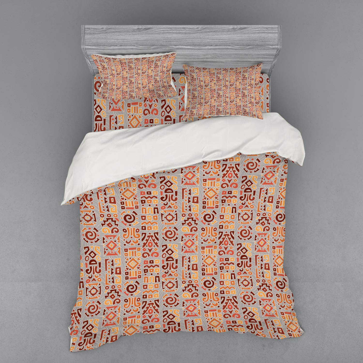 Ambesonne Tribal Bedding Set - 4 Piece Queen Duvet Cover with Shams & Fitted Sheet, Geometric Boho Pattern with Cultural Doodle Art in Multicolor | Perfect for Bohemian Bedroom Decor & Guest Room Styling