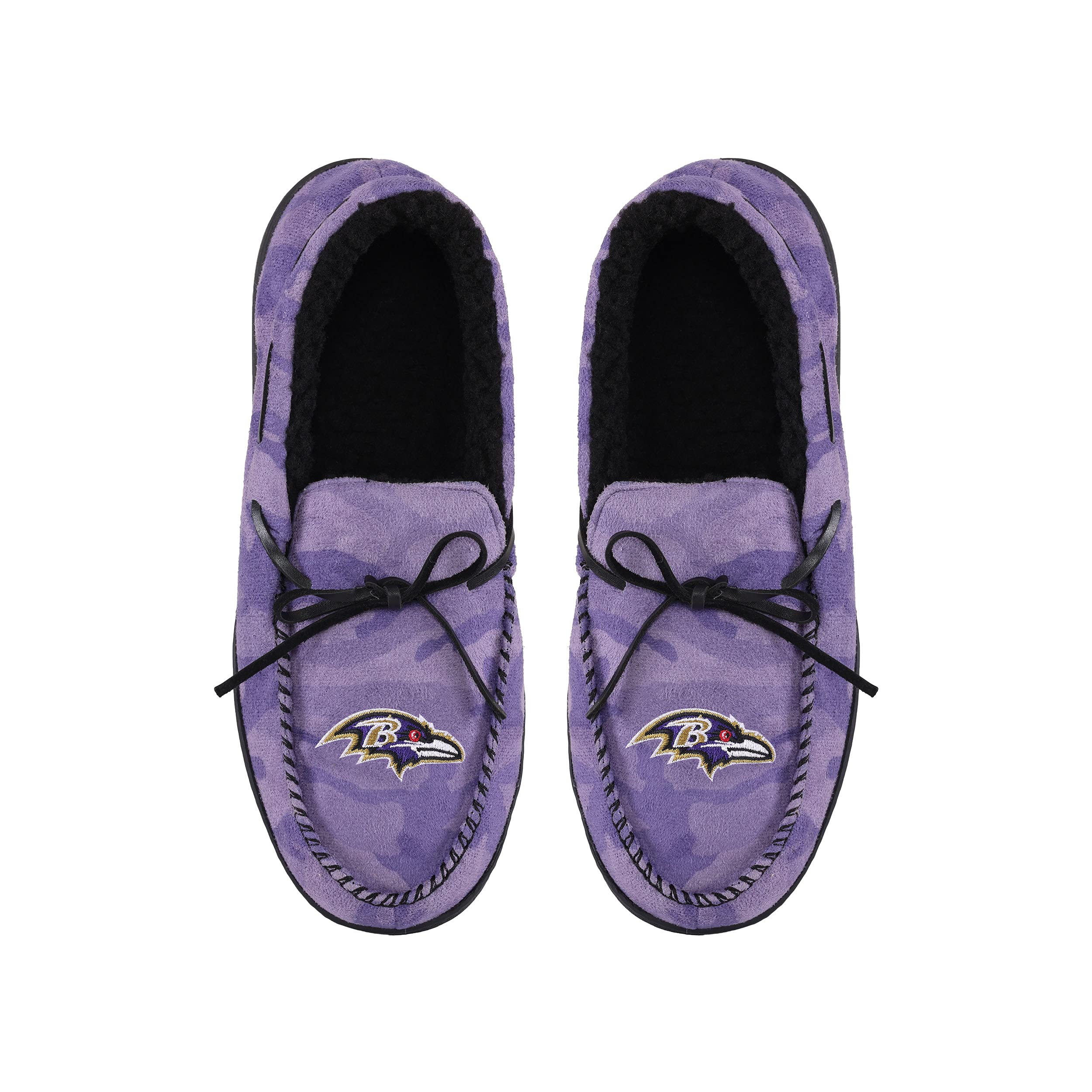FOCO Men's NFL Team Logo Printed Camo Moccasin Slippers - Officially Licensed Football House Shoes for Comfort & Team Spirit - Perfect for Game Day, Lounge Wear & Gifts for NFL Fans