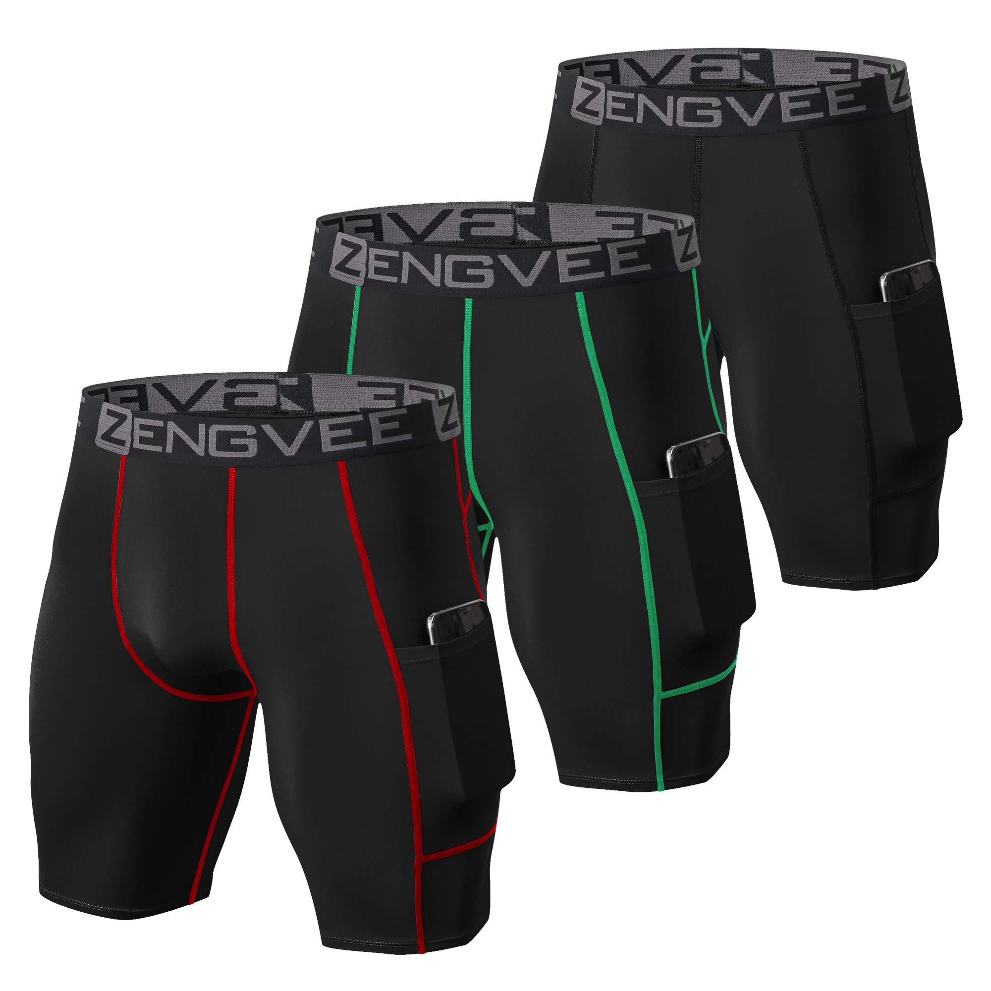 ZENGVEE Men's 3 Pack Compression Shorts with Pockets - Running, Gym, Yoga, Swimming, Cycling & Workout Shorts for Men | Perfect for Sports, Training & Active Lifestyle