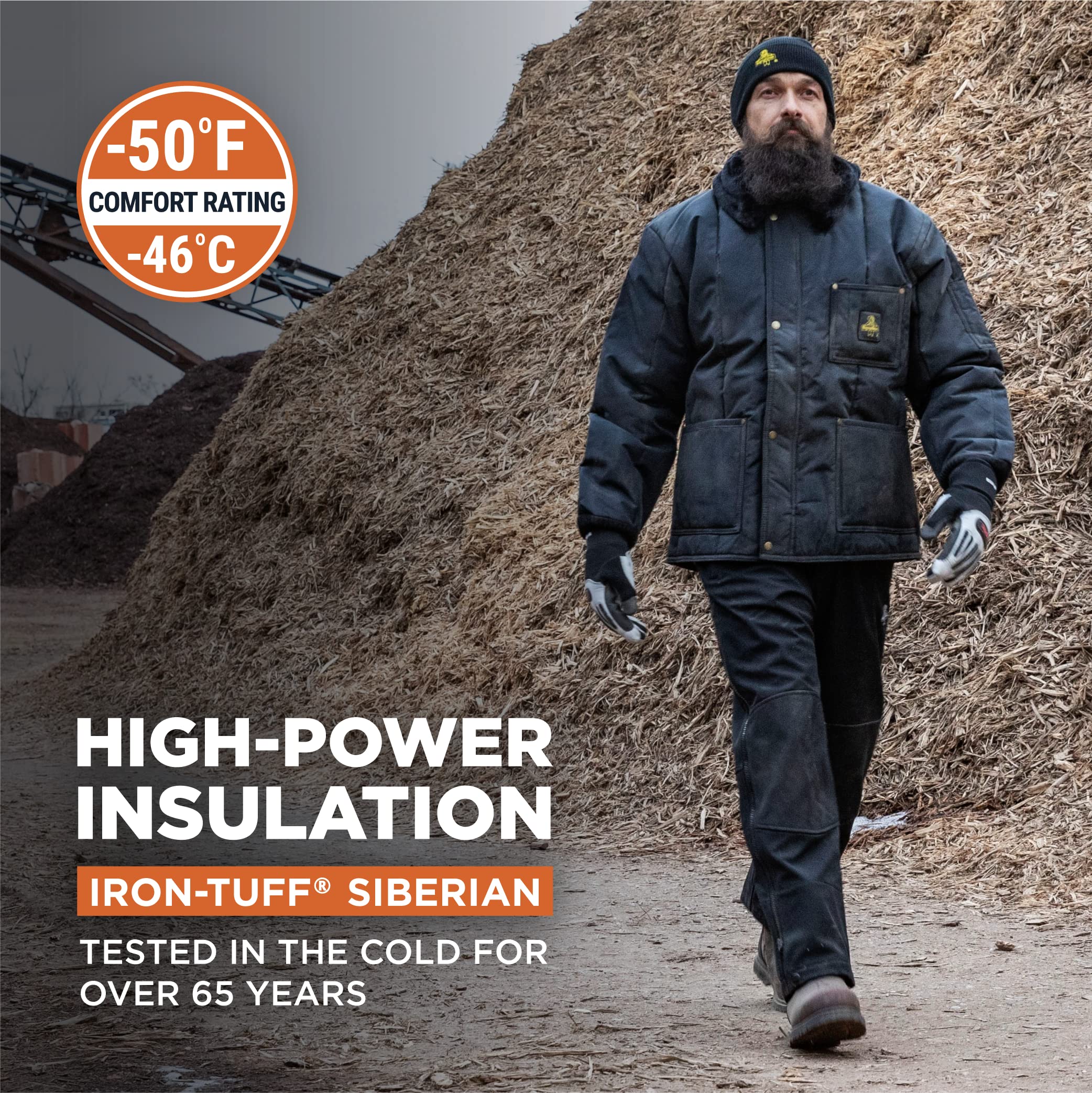 RefrigiWear Men's Heavy Duty Insulated Work Jacket - Cold Weather Winter Coat for Outdoor Activities, Hunting & Construction - Waterproof & Windproof