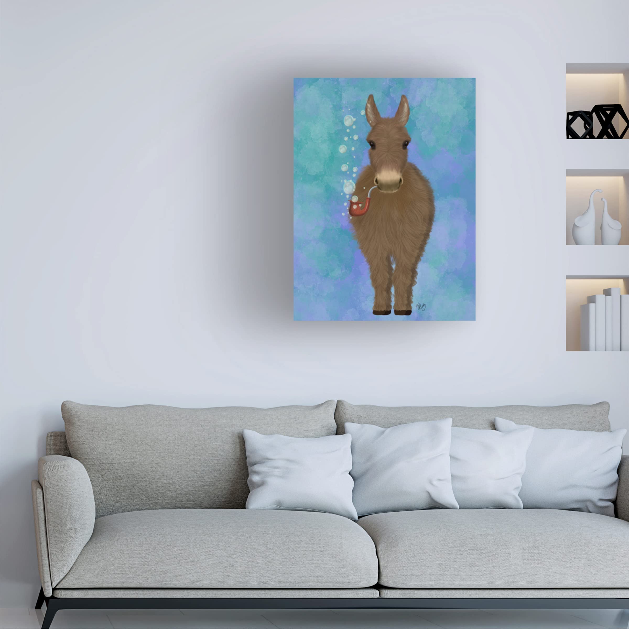 Fab Funky 'Donkey Bubble Pipe Full' Canvas Wall Art Print - Modern Home Decor for Living Room, Bedroom & Office - Unique Animal Painting for Art Lovers