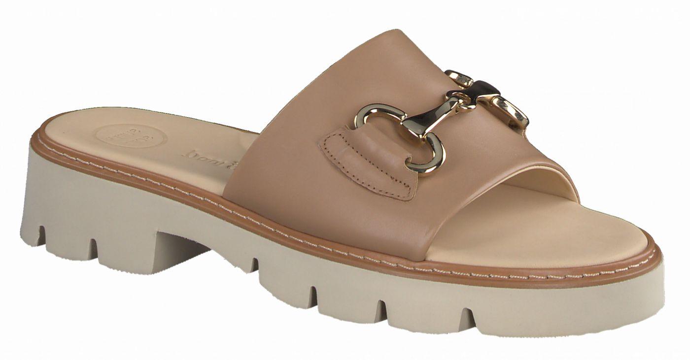 PAUL GREEN 6051 Women's Chunky Sole Camel Leather Sliders - Comfortable Slide-On Mules for Casual Wear, Beach, and Summer Outfits