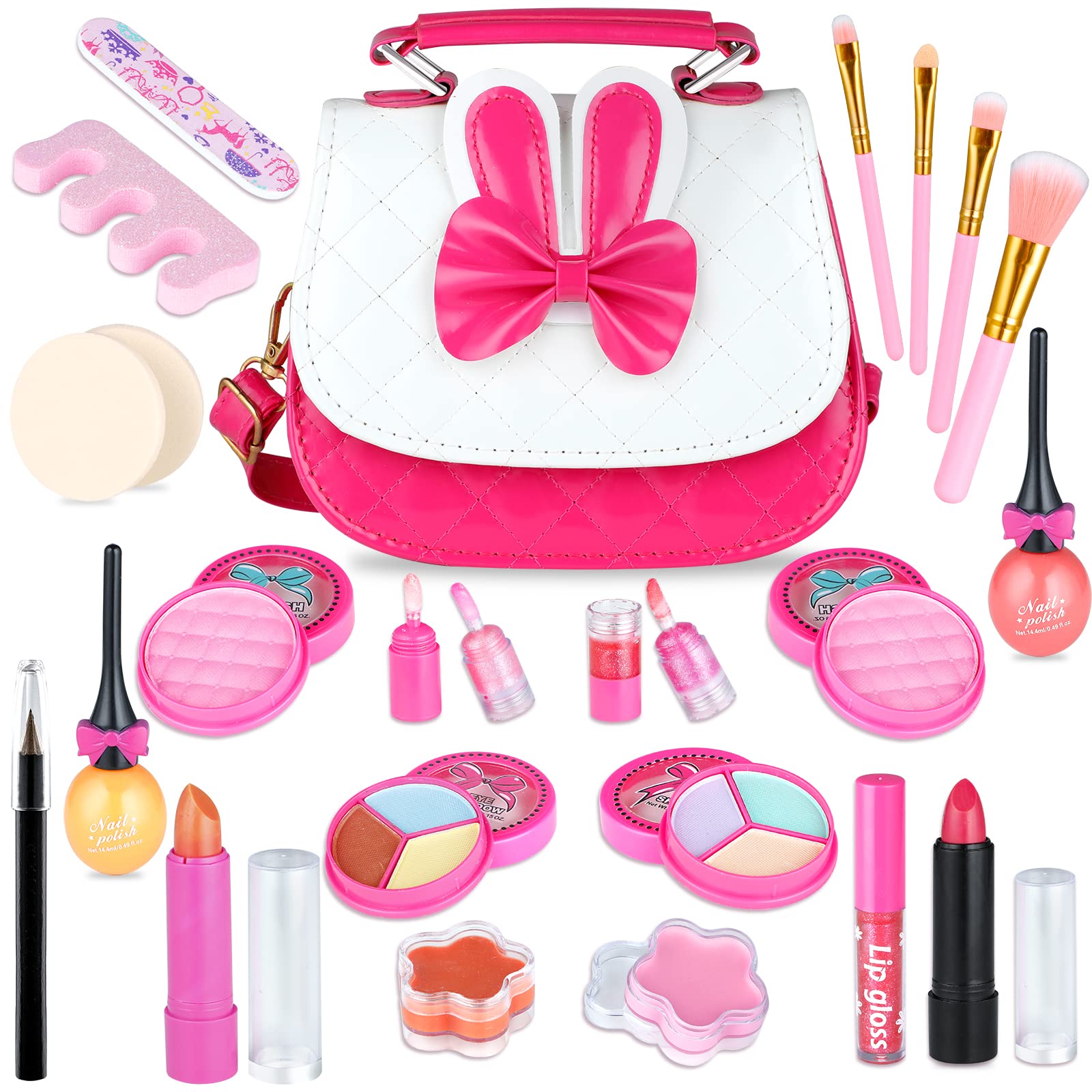 INNOCHEER Washable Kids Makeup Kit for Girls Ages 3-8 | Non-Toxic Play Cosmetics Set with Crossbody Bag | Pretend Play, Dress Up & Birthday Gifts for Toddlers