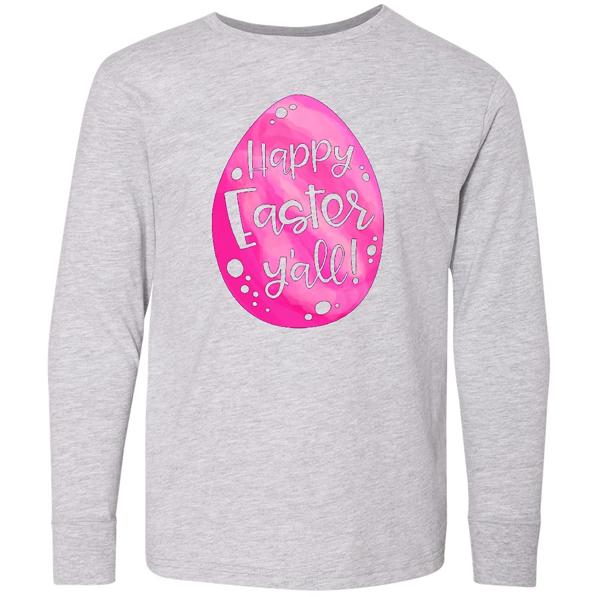 Happy Easter Y'all Pink Easter Egg Youth Long Sleeve T-Shirt - Cute Easter Outfit for Kids, Boys & Girls - Perfect for Easter Egg Hunts, Church & Family Gatherings