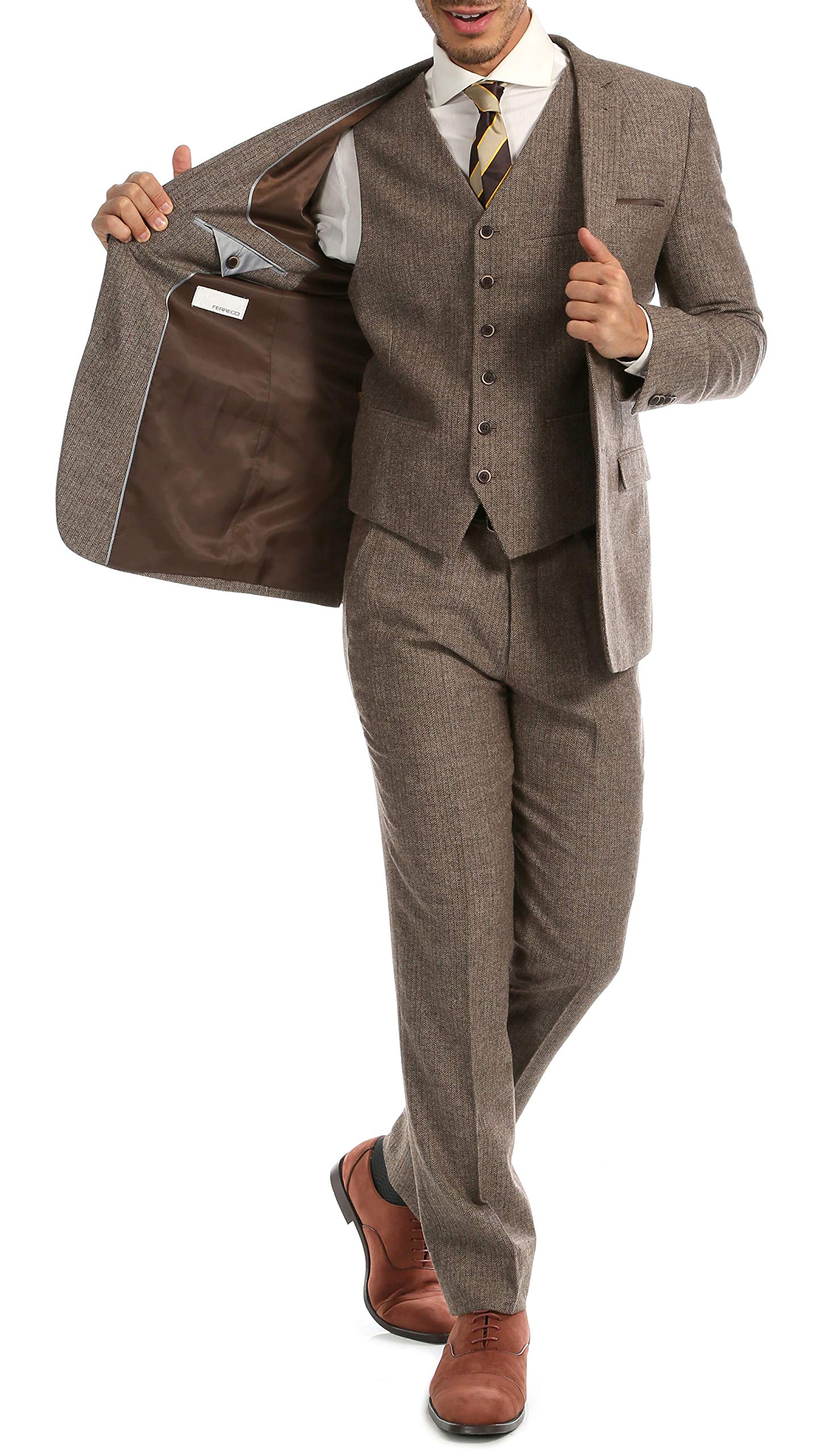 Men's York Herringbone Slim Fit 3 Piece Suit | Premium Wool Business Suit | Perfect for Weddings, Office & Formal Events