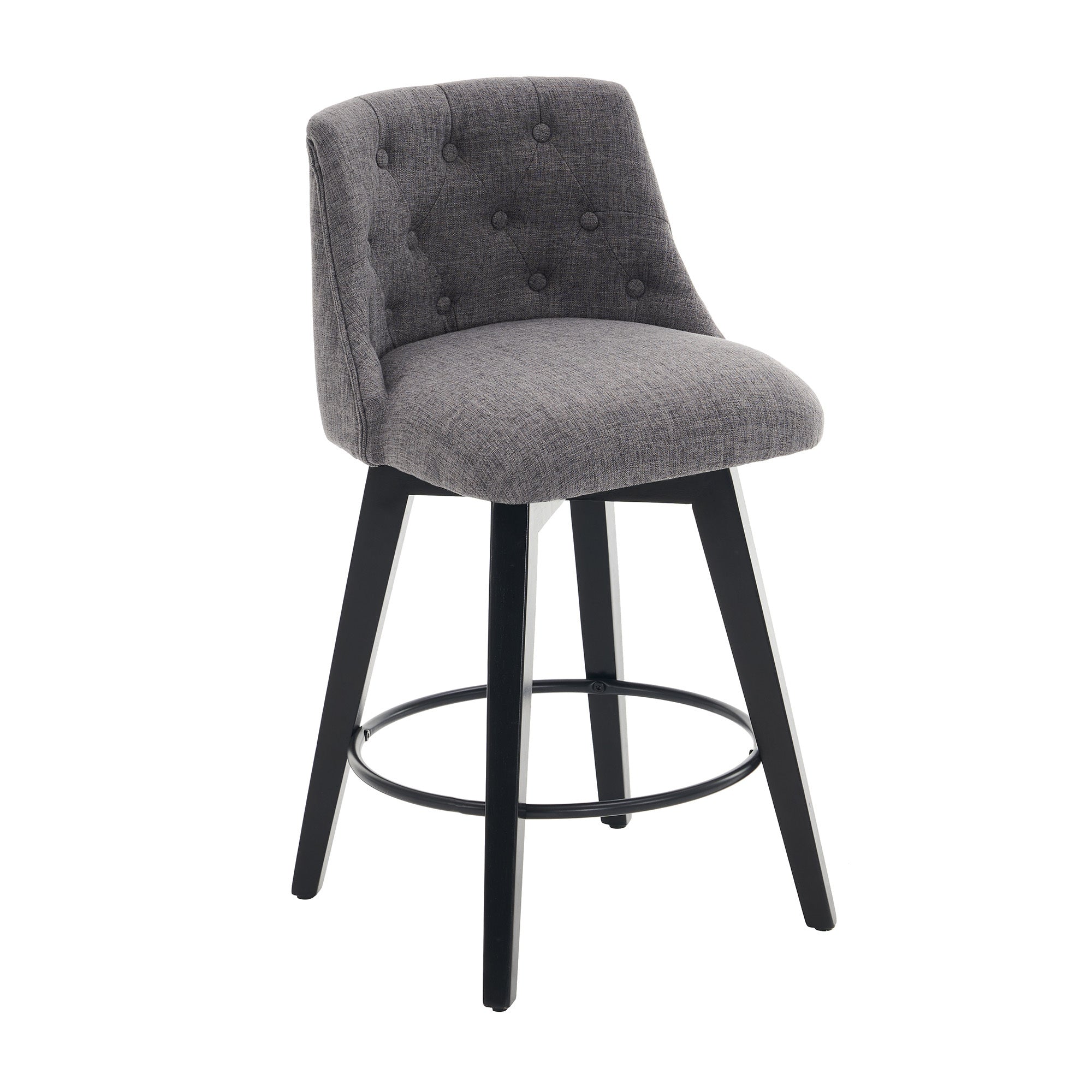 Modern 25' Swivel Bar Stools Set of 2 - Counter Height Stools with Linen Upholstery & Button Tufted Back, Solid Wood Frame for Kitchen Island, Home Bar or Breakfast Nook - Perfect for Entertaining Guests or Casual Dining