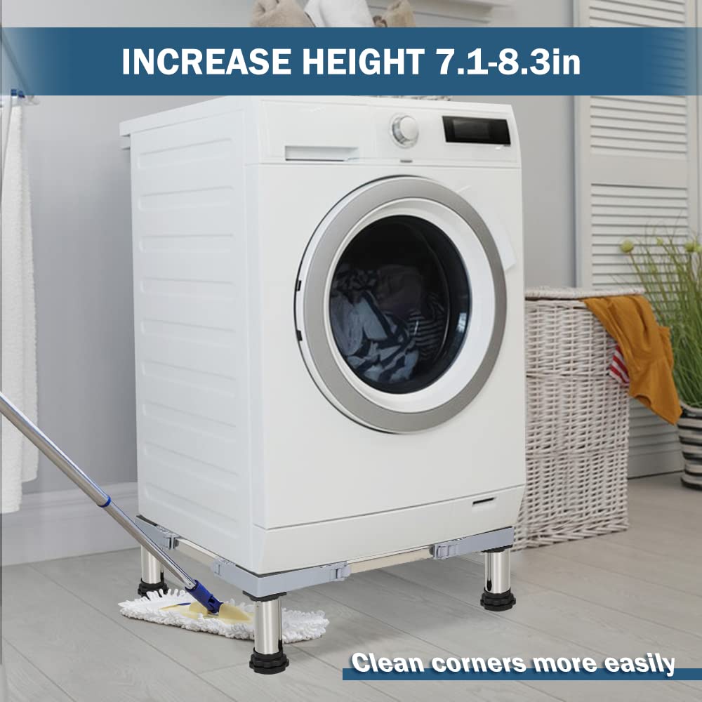 Kokorona Adjustable Washing Machine Stand & Mini Fridge Pedestal - Heavy Duty 440LBS Capacity, 4 Strong Feet (7.1-8.3in Height), Dual-Tube Design - Perfect for Laundry Room, Basement, Apartment & Small Spaces Organization