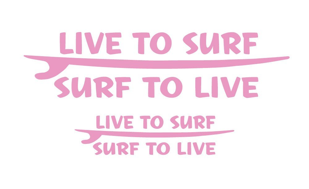 Live to Surf Pink Vinyl Decal Sticker for Surfing Fans - Waterproof Window, Laptop, Car Bumper Decoration for Surfers & Beach Lovers