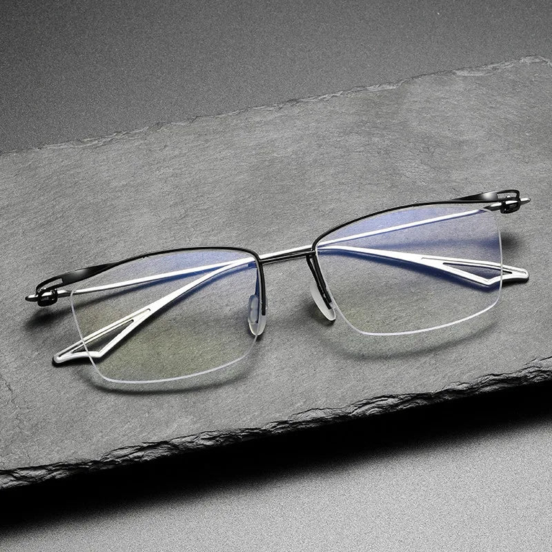 Aimee Unisex Semi-Rimless Square Browline Titanium Eyeglasses Frame 3817 - Lightweight & Durable Glasses for Work, Reading, and Fashion Accessories