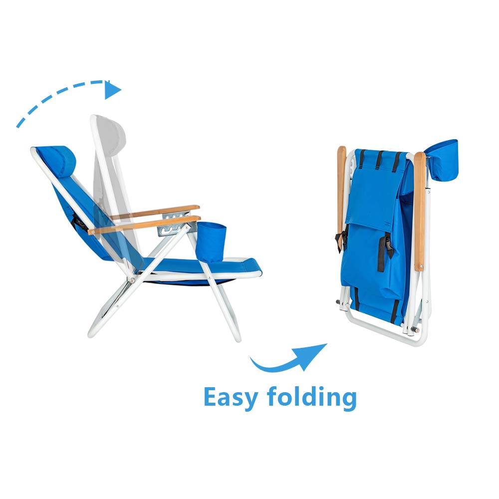 Lightweight Folding Camping Chair with Cup Holder - Portable Beach Chair for Outdoor Travel, Picnic, Festival, BBQ & Poolside Relaxation - Durable Backpack Lounge Chair in Blue - Perfect for Camping, Beach Days, Backyard Parties & Tailgating
