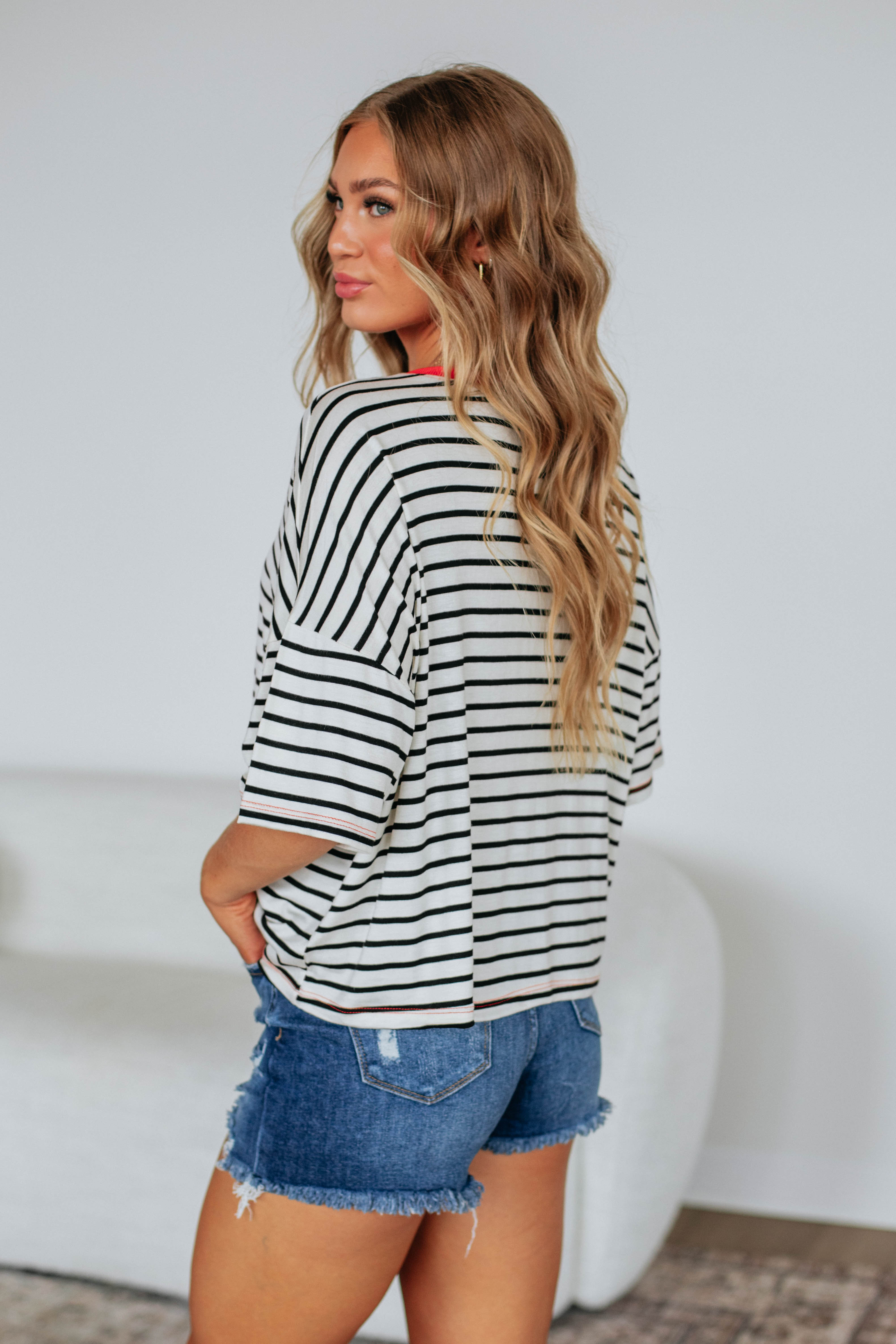 Women's Cale Striped Knit Top in Ivory Mix - Casual Chic T-Shirt for Everyday Wear & Layering