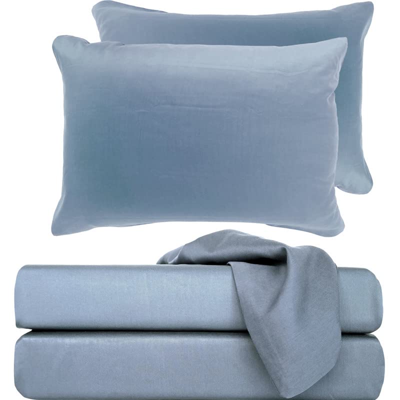 Organic Bamboo Viscose Cooling Bedding Set - 2 Pillowcases, 1 Fitted Sheet, 1 Flat Sheet with Linen Bag | Ultra Soft Breathable Bed Sheets in Sky Blue | Perfect for Hot Sleepers & Summer Nights