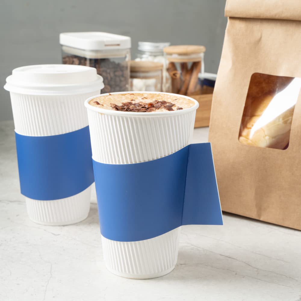 Restpresso Hot Coffee Sleeves with Handle - 1000 Disposable Cup Sleeves for 12, 16 & 20 oz Cups | Navy Blue Paper Cup Jackets | Ideal for Coffee Shops, Cafes & Takeout Services