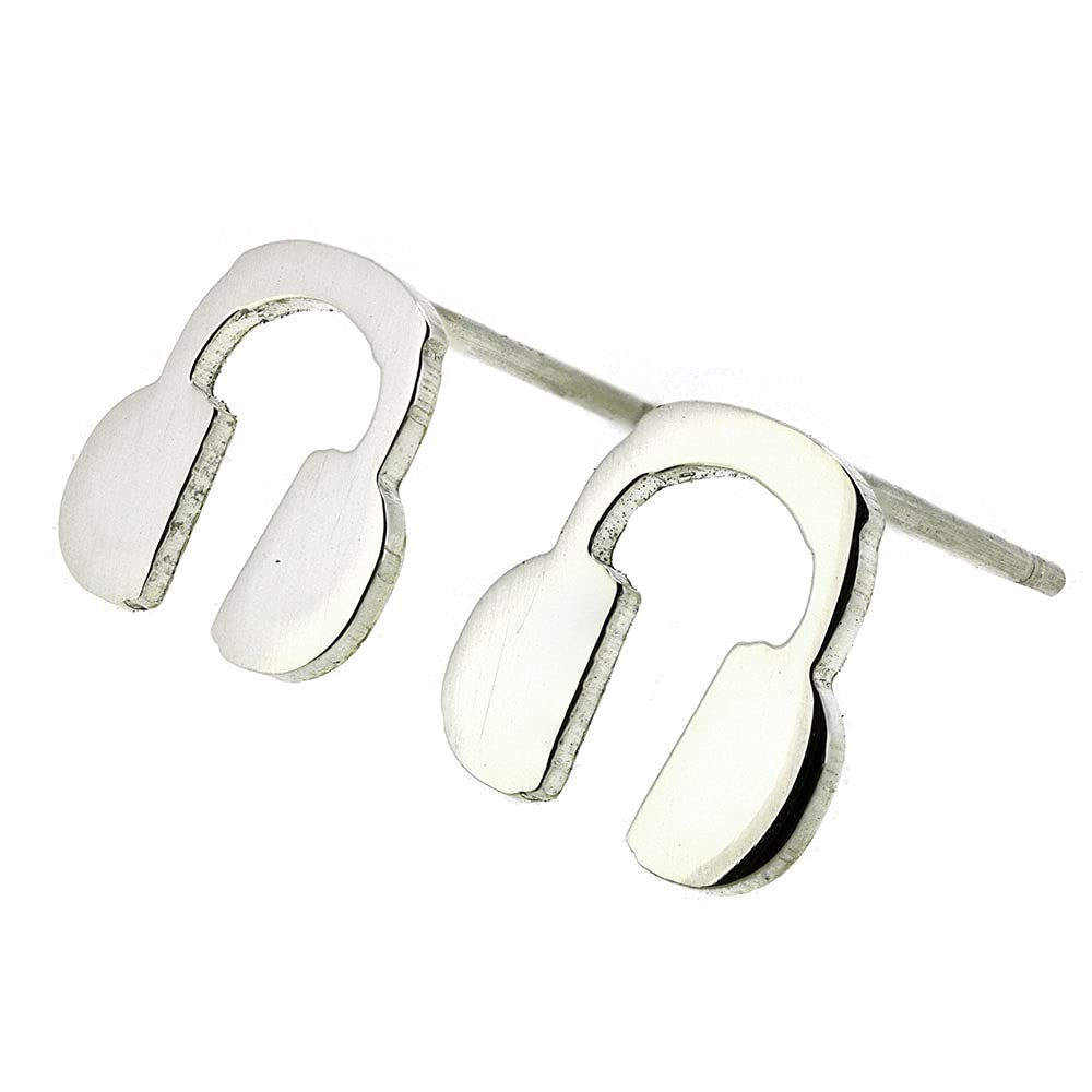 Polished Sterling Silver Headphones Stud Earrings - Handmade in USA - Perfect for Music Lovers & Unique Gift Ideas
