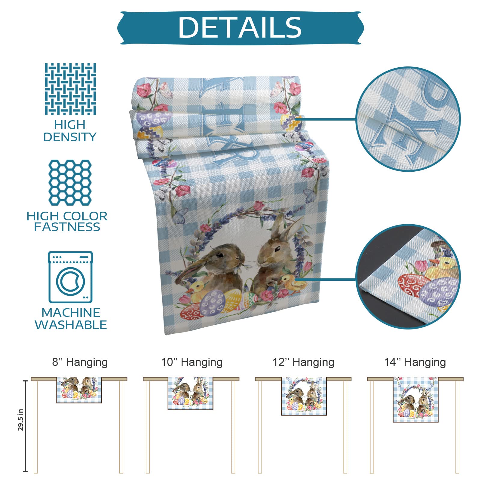 Easter Bunny Eggs Table Runner 36 Inch - Buffalo Plaid Cotton Tablecloth for Parties, Weddings, Coffee & Dining Tables - Spring Home Decor for Easter Celebrations & Holiday Gatherings