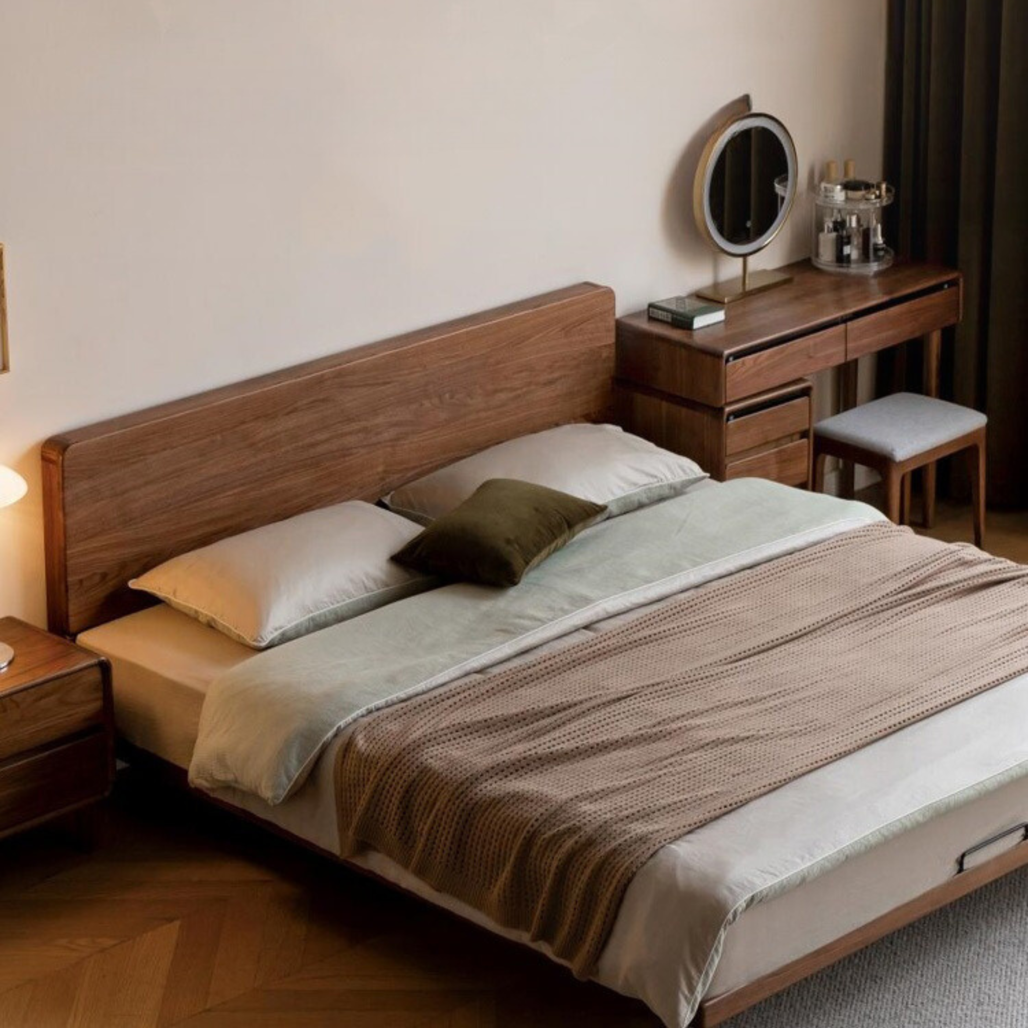 Solid Black Walnut Wood Floating Bed Frame - Queen Size Suspended Platform Bed for Modern Bedroom - Perfect for Minimalist & Contemporary Home Decor