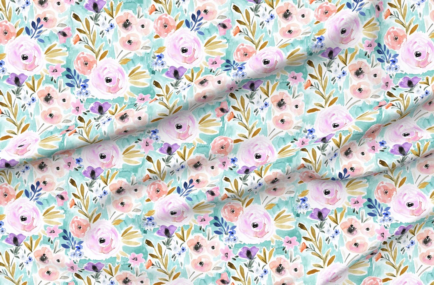Willow Floral Watercolor Blossom Printed Velvet Fabric by The Yard - Spring Botanical Upholstery & Apparel Material for Home Decor, Dresses & DIY Projects