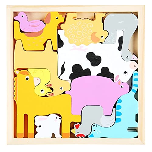 Smoneo Handcrafted 3D Wooden Jigsaw Puzzle for Kids Ages 3+ | Educational Alphabet & Number Learning Toy with Multicolor Blocks | 16x16cm Animal Theme Puzzle for Boys & Girls | Perfect for Preschool Learning & Family Game Night