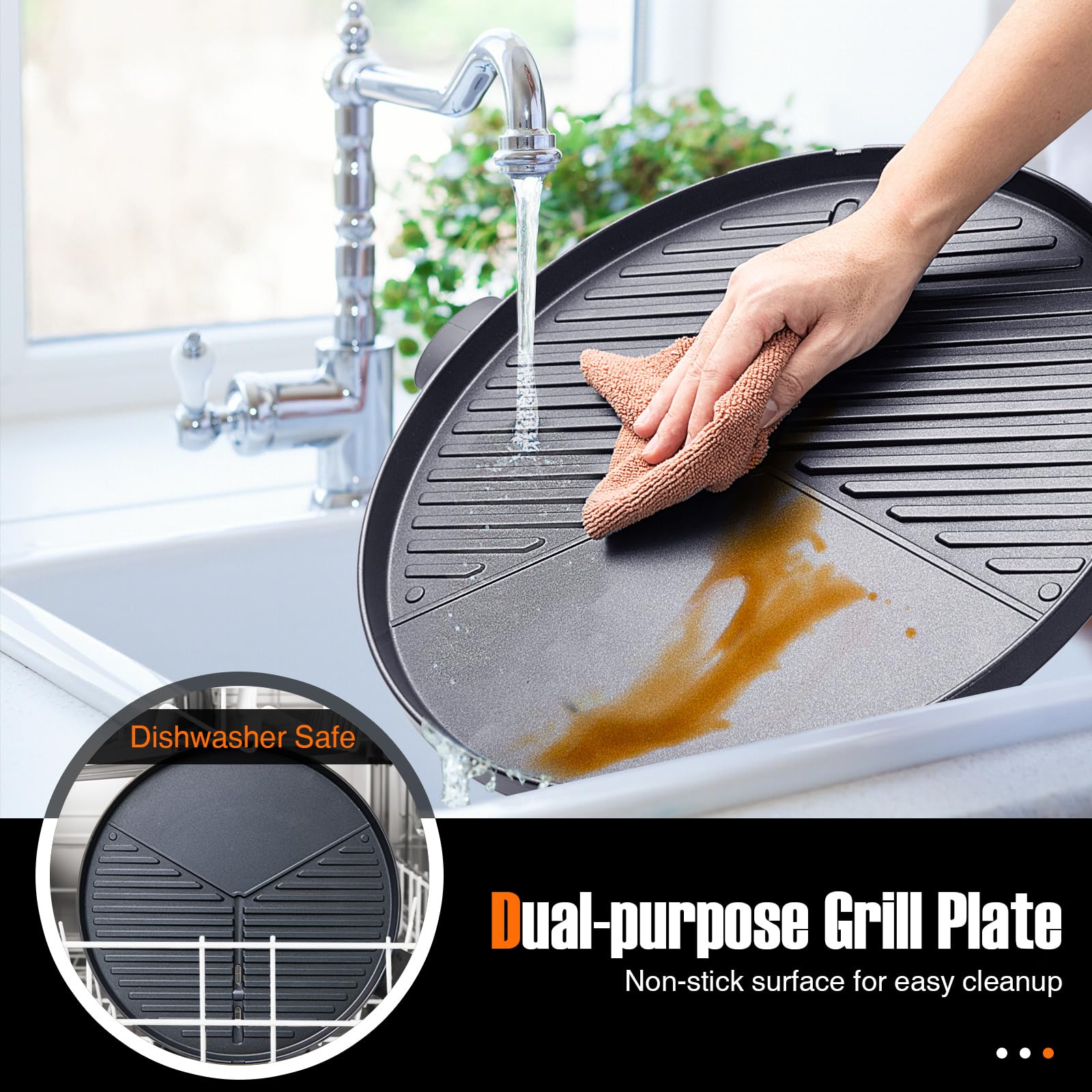 Giantex Electric Grill 1350W - Indoor Outdoor Non-Stick BBQ Griddle with 3 Cooking Zones, Adjustable Temperature Control & Drip Tray - 200sq.in Portable Grill for Balcony, Apartment, Backyard, Party, Camping, Picnics, Tailgating (Red)
