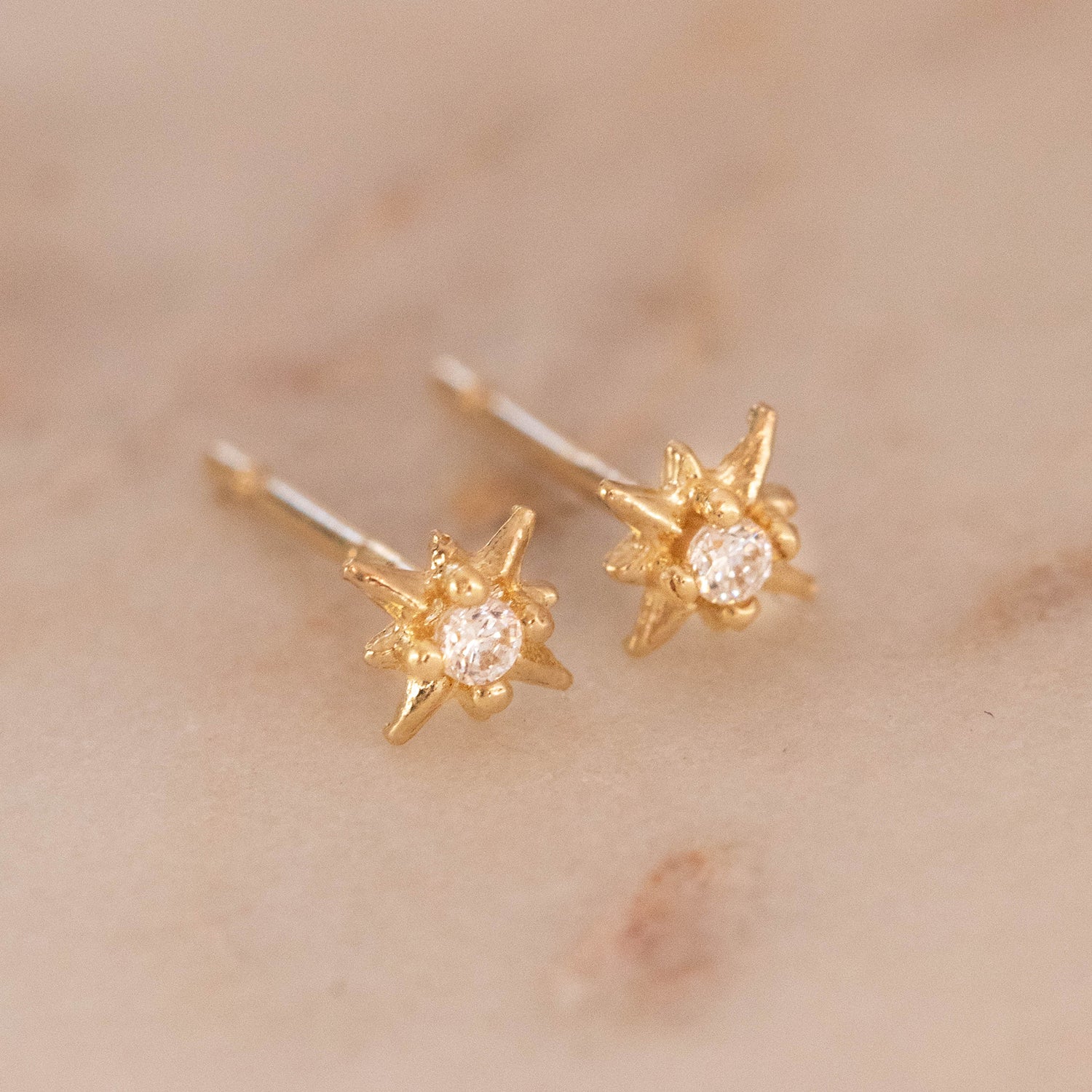 10K Gold Starburst Stud Earrings with CZ Stones – Elegant & Sparkling Jewelry for Women, Perfect for Parties, Weddings & Everyday Wear